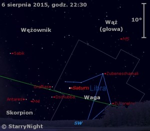 Mapka pokazuje położenie Saturna w pierwszym tygodniu sierpnia 2015 roku.jpg