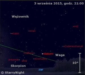 Mapka pokazuje położenie Saturna w pierwszym tygodniu września 2015 roku.jpg