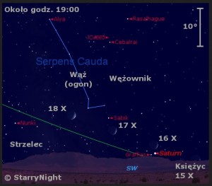 Mapka pokazuje położenie Księżyca i Saturna na początku drugiej dekady października 2015 roku.jpg