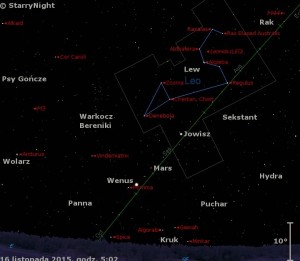 Animacja pokazuje położenie planet Jowisz, Mars i Wenus oraz radiantu meteorów Leonidów w trzecim tygodniu listopada 2015.jpg