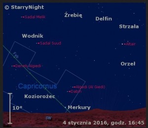 Animacja pokazuje położenie Merkurego w końcu pierwszej dekady stycznia 2016 roku.jpg